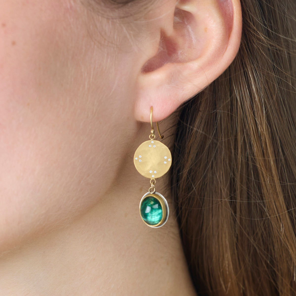 Four Directions Green Tourmaline Earrings