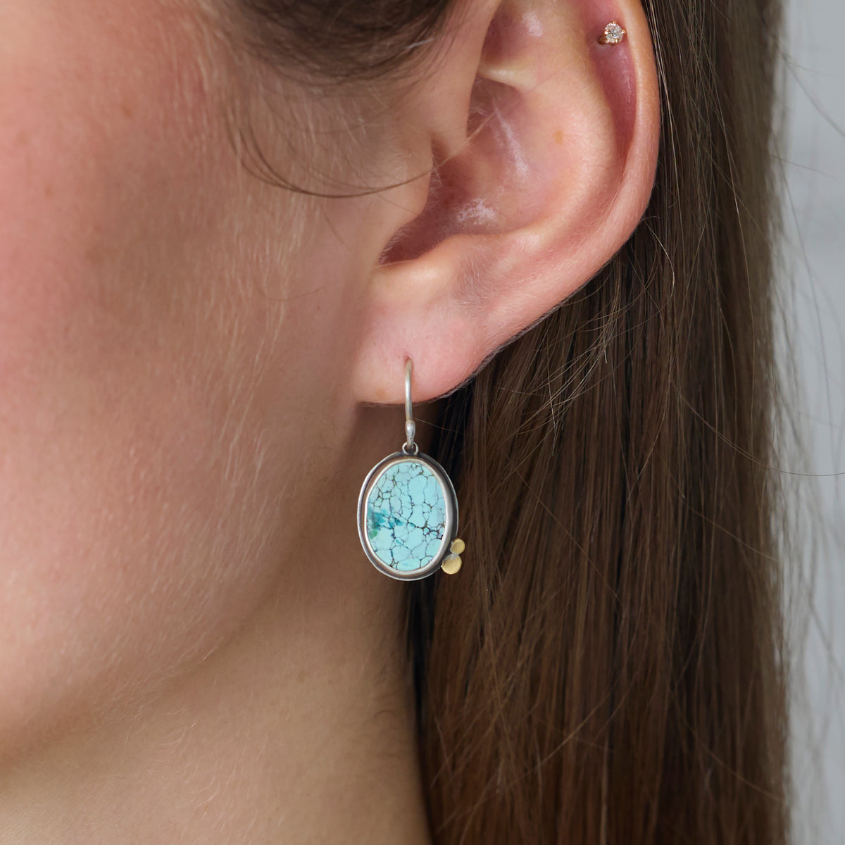 Pale Blue Turquoise Earrings with 22k Dots