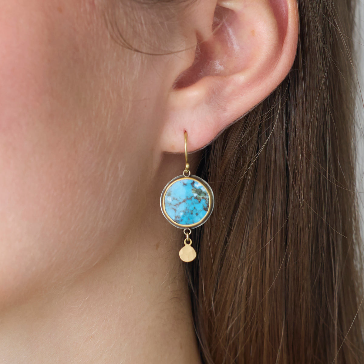 Turquoise Earrings with Gold Disk Drops