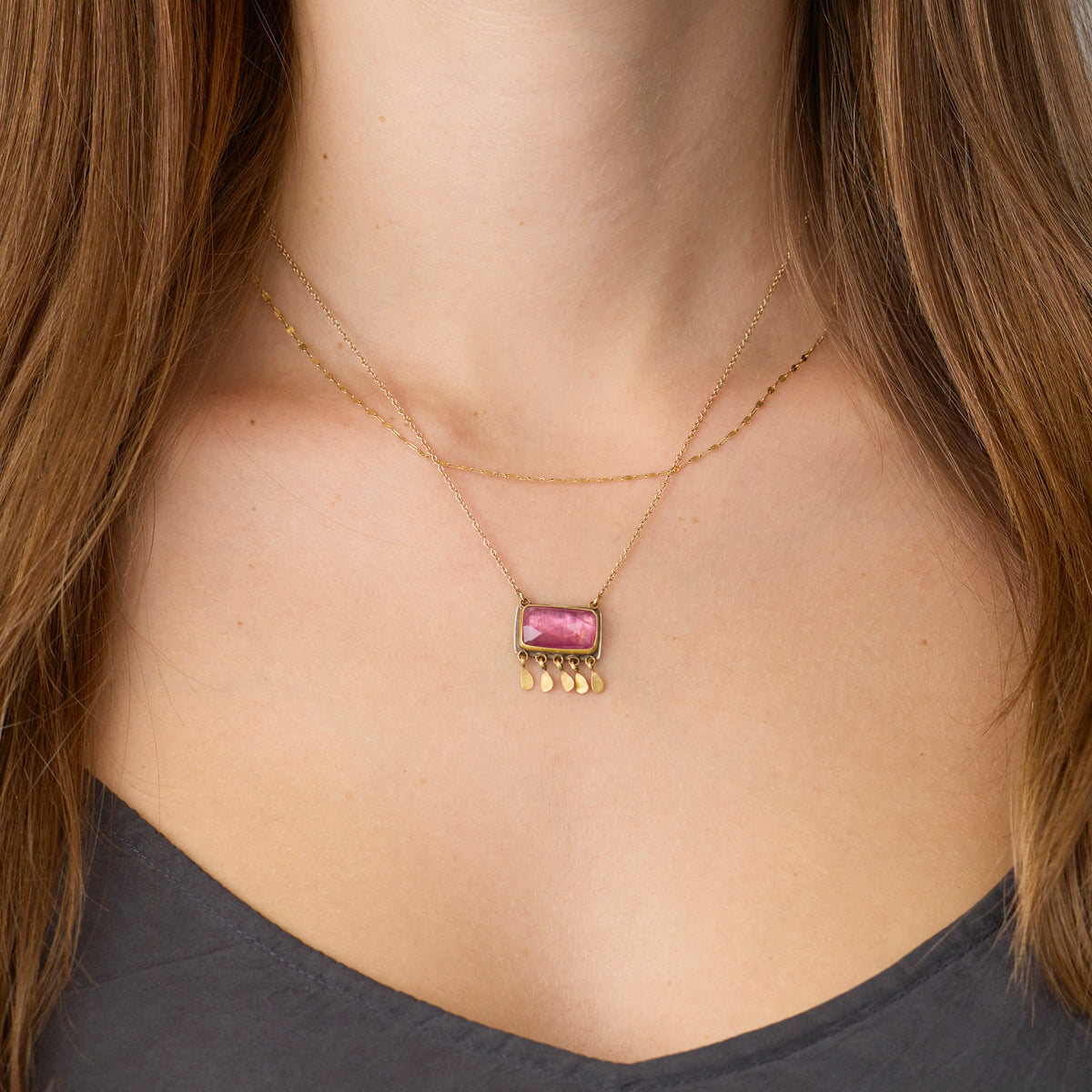 Pink Tourmaline Fringe Necklace