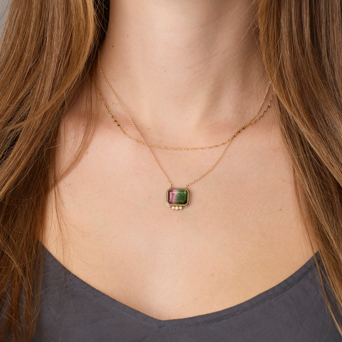 Watermelon Tourmaline Portrait Necklace