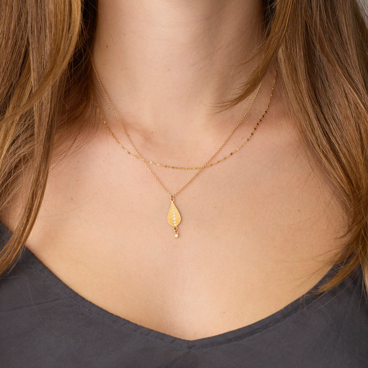 Gold Drop Necklace with Diamond Line