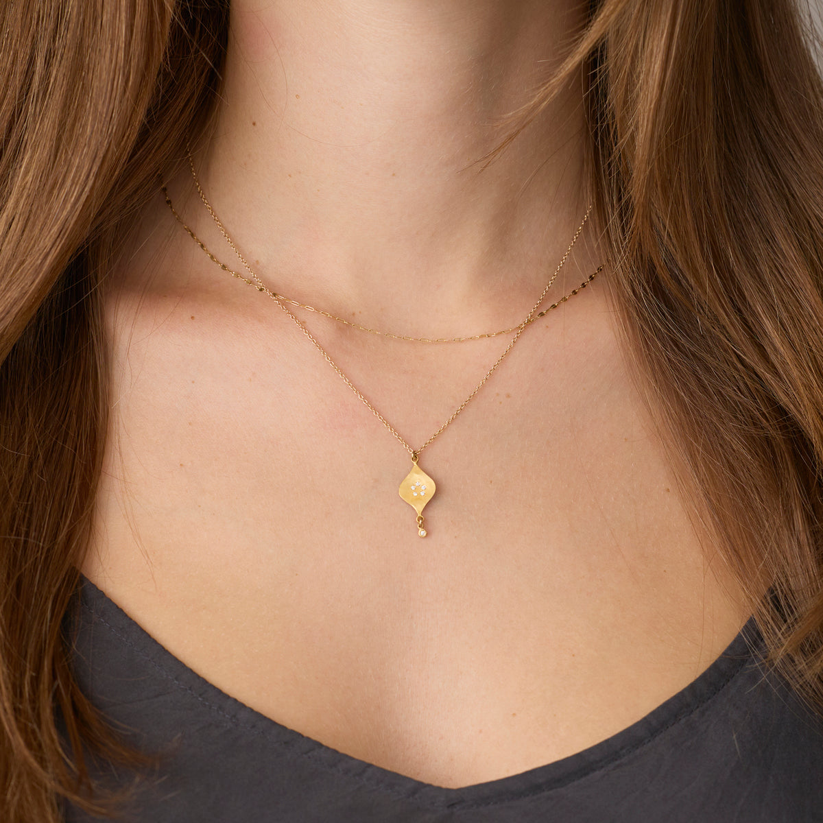 Gold Petal Necklace with Diamonds