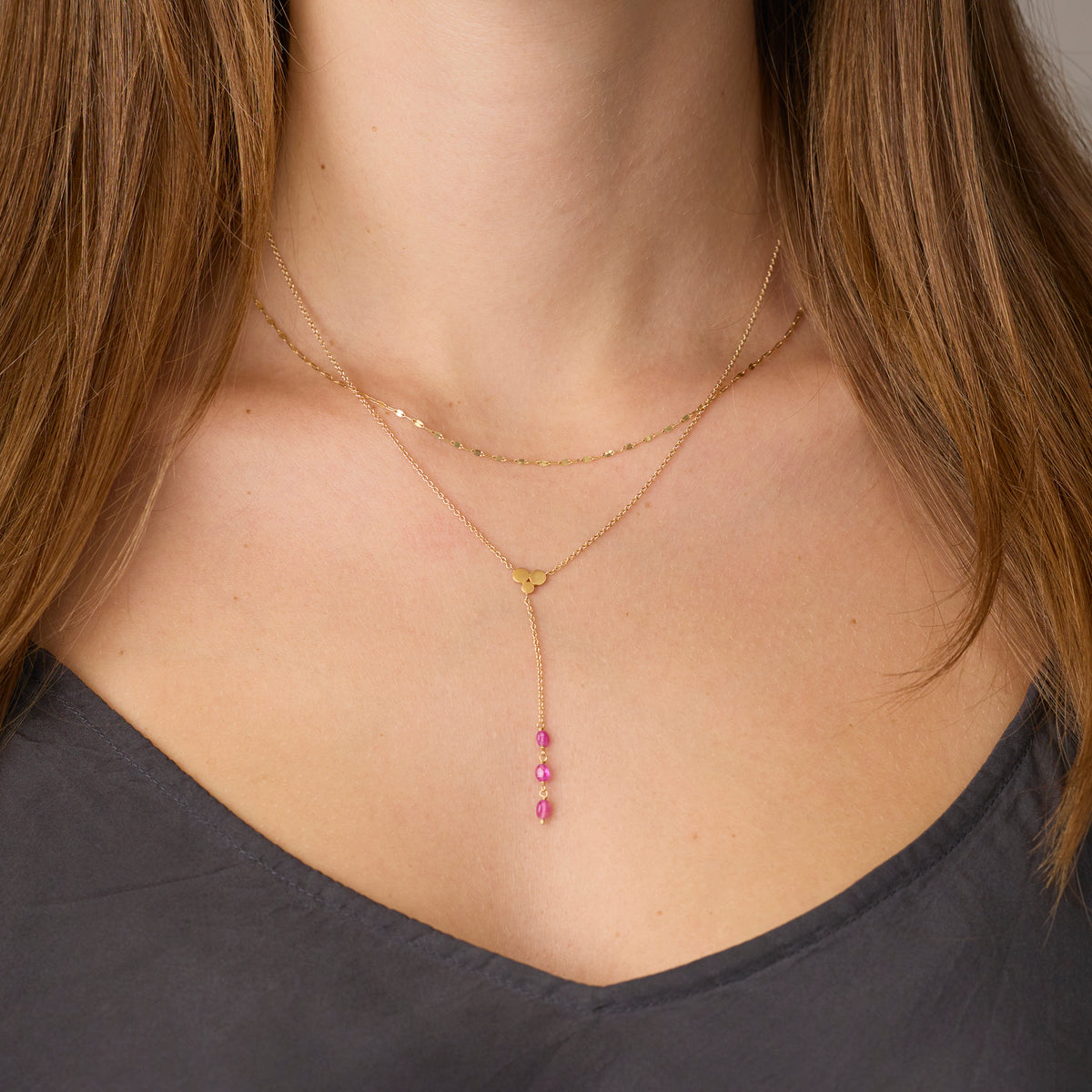 Triple Ruby Drop Necklace