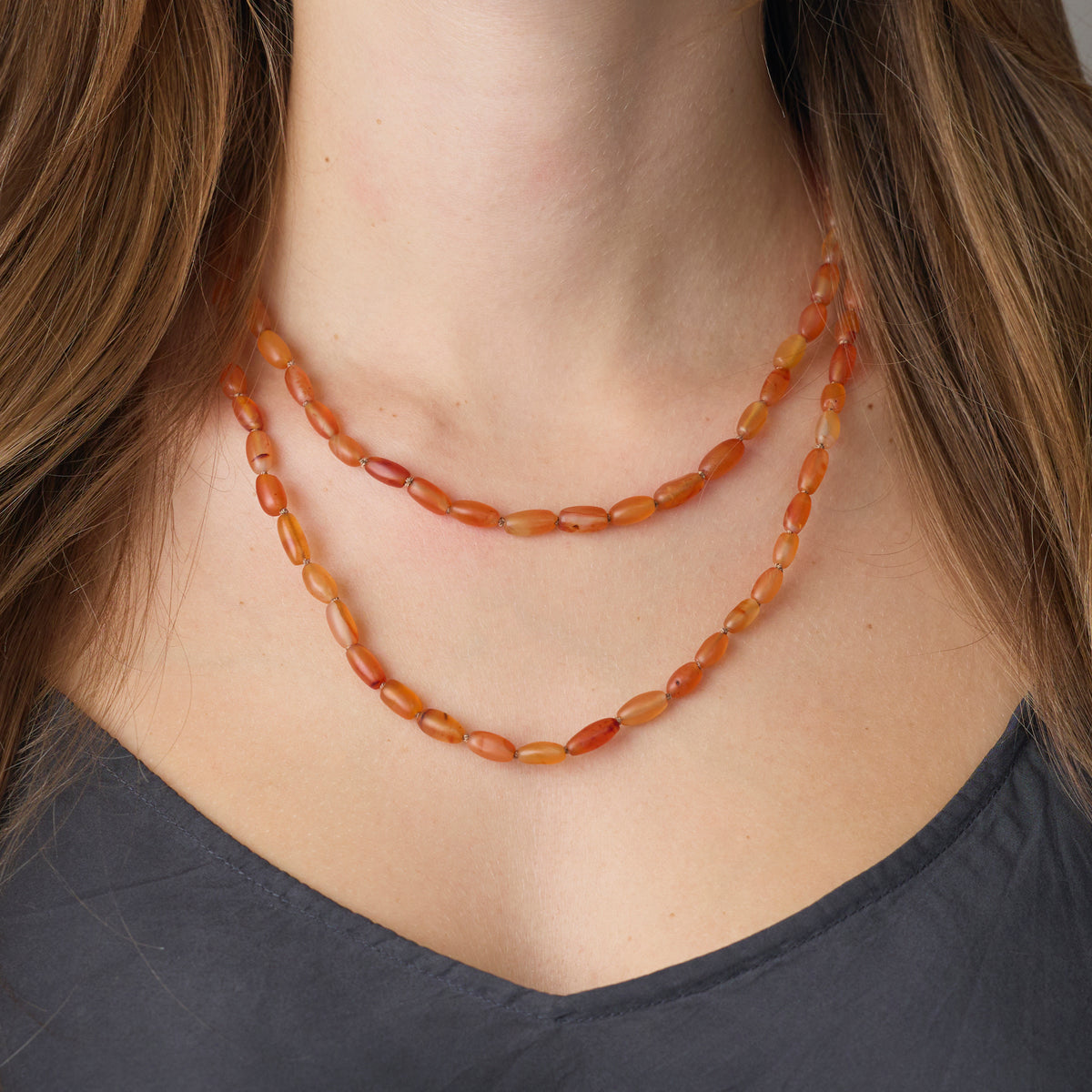 Long Carnelian Beaded Necklace
