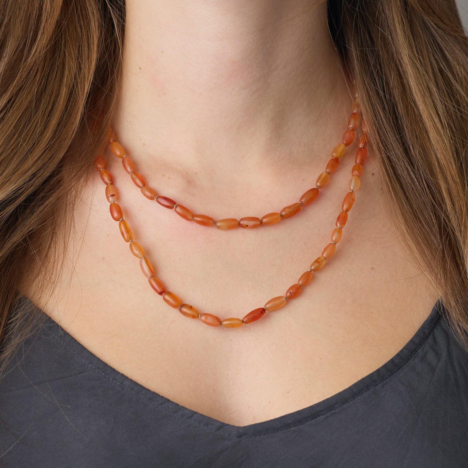 Long Carnelian Beaded Necklace
