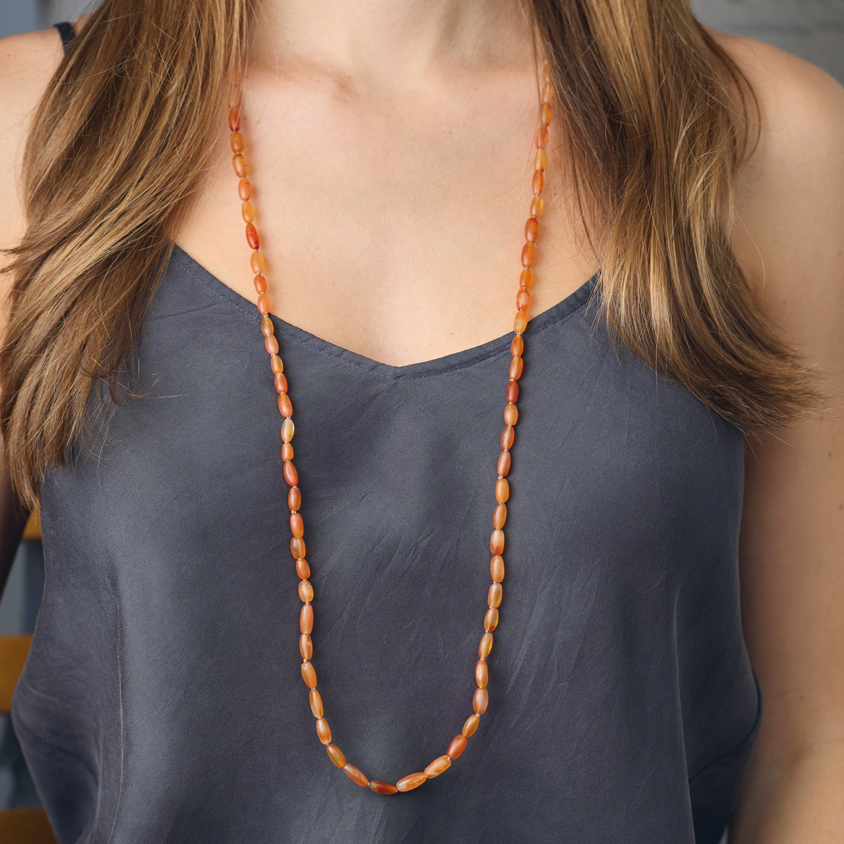 Long Carnelian Beaded Necklace