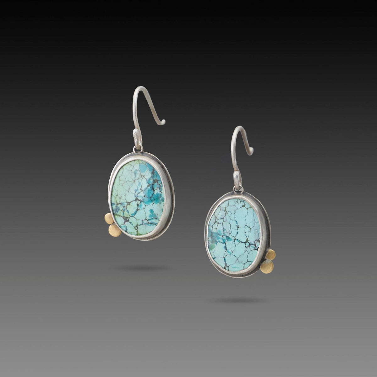 Pale Blue Turquoise Earrings with 22k Dots