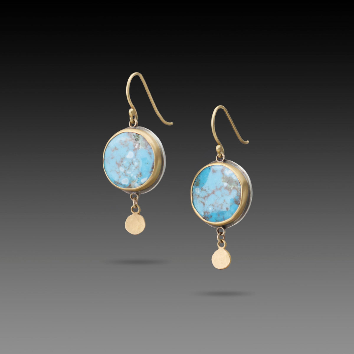 Turquoise Earrings with Gold Disk Drops