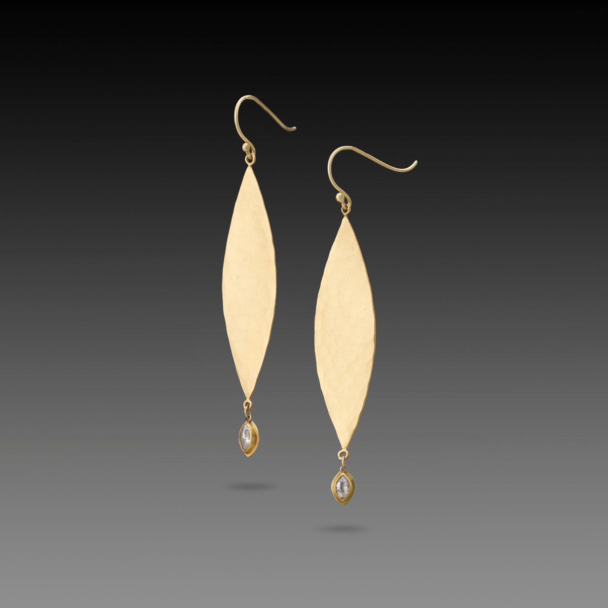Gold &amp; Gray Diamond Hammered Leaf Earrings