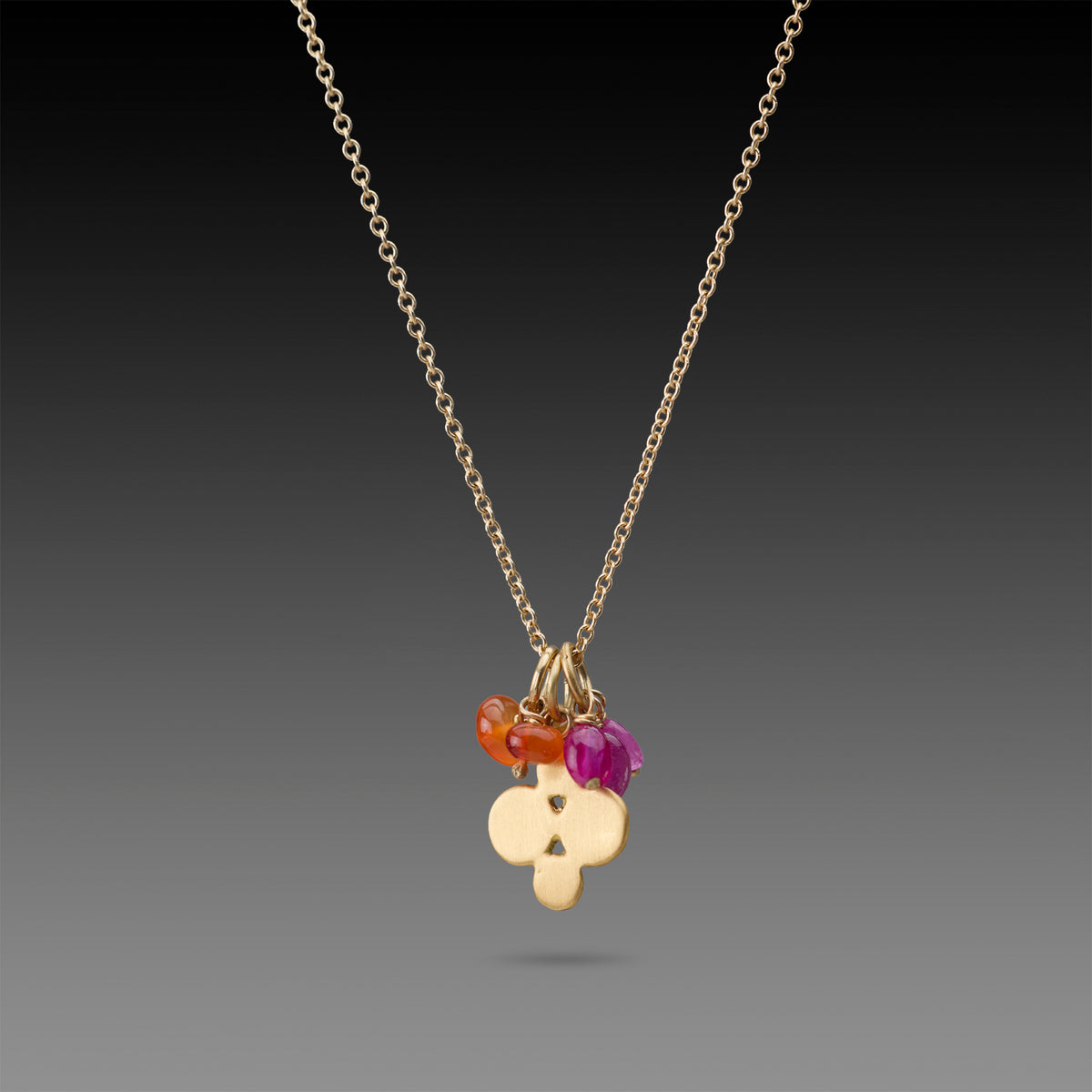 Gold Charm Necklace with Ruby and Carnelian