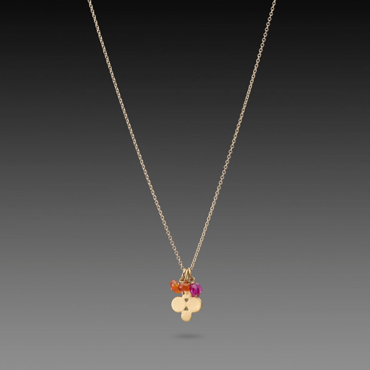 Gold Charm Necklace with Ruby and Carnelian