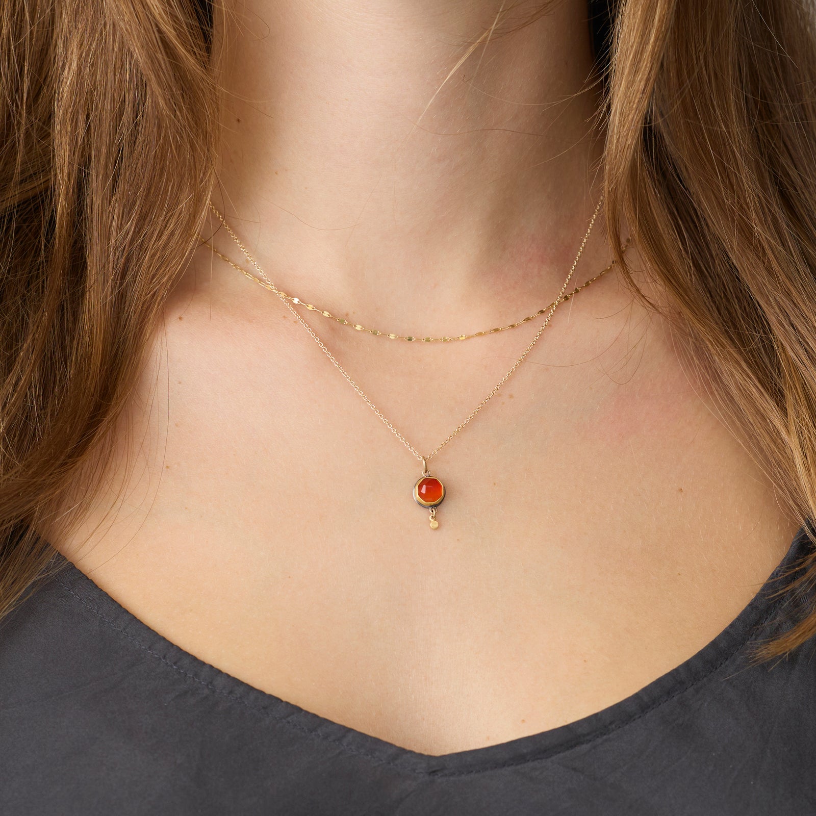 Small Carnelian Necklace with Gold Drop