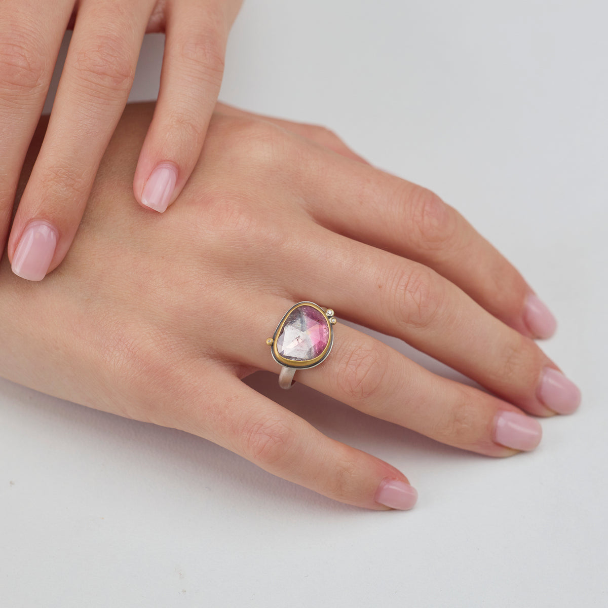Lavender Blush Tourmaline Ring with Diamonds