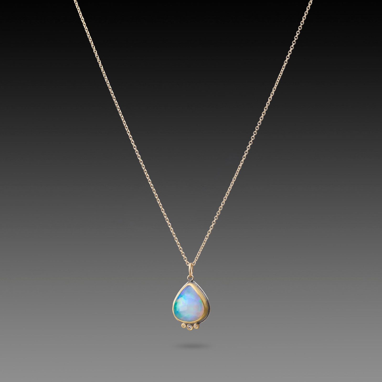 Ethiopian Opal Teardrop Necklace with Diamond Trio