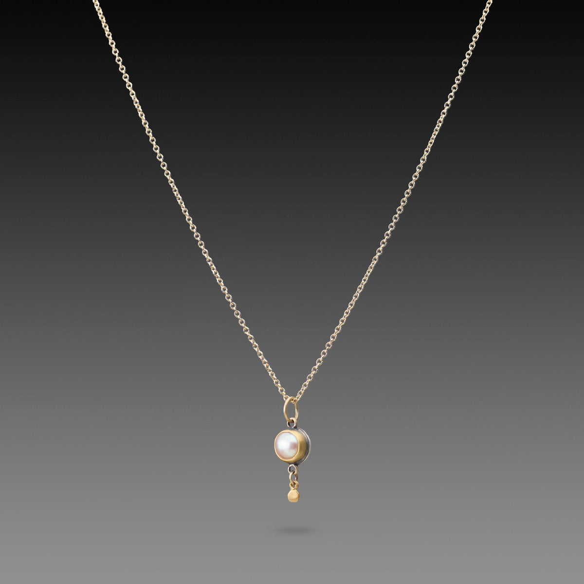 Dainty Pearl Necklace with Gold Drop