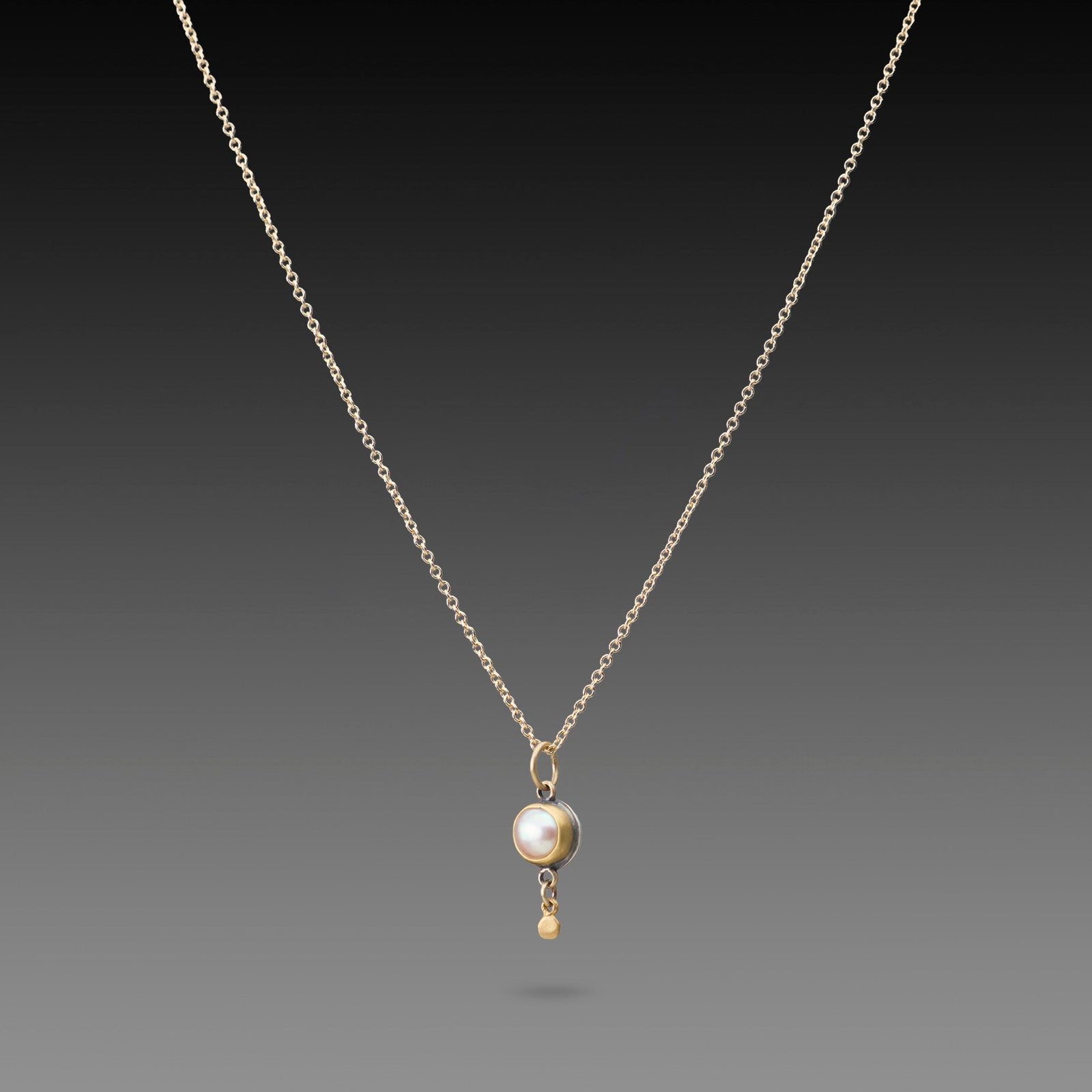 Dainty Pearl Necklace with Gold Drop