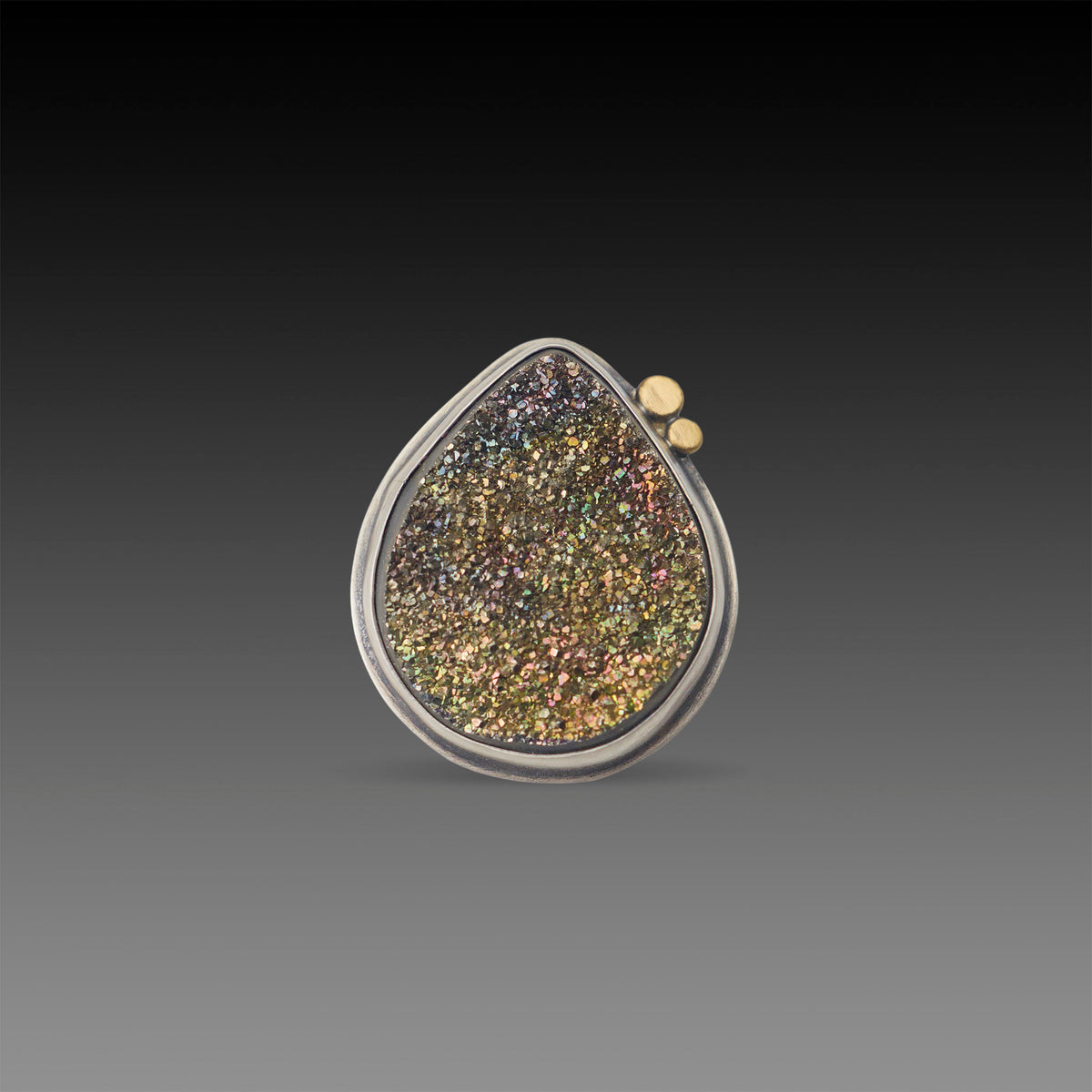Pyrite Druzy Ring with 22k Dots