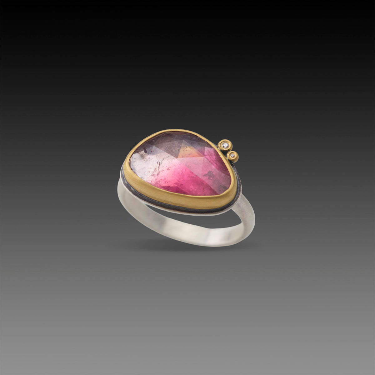 Rosy Glow Tourmaline Ring with Diamond Duo