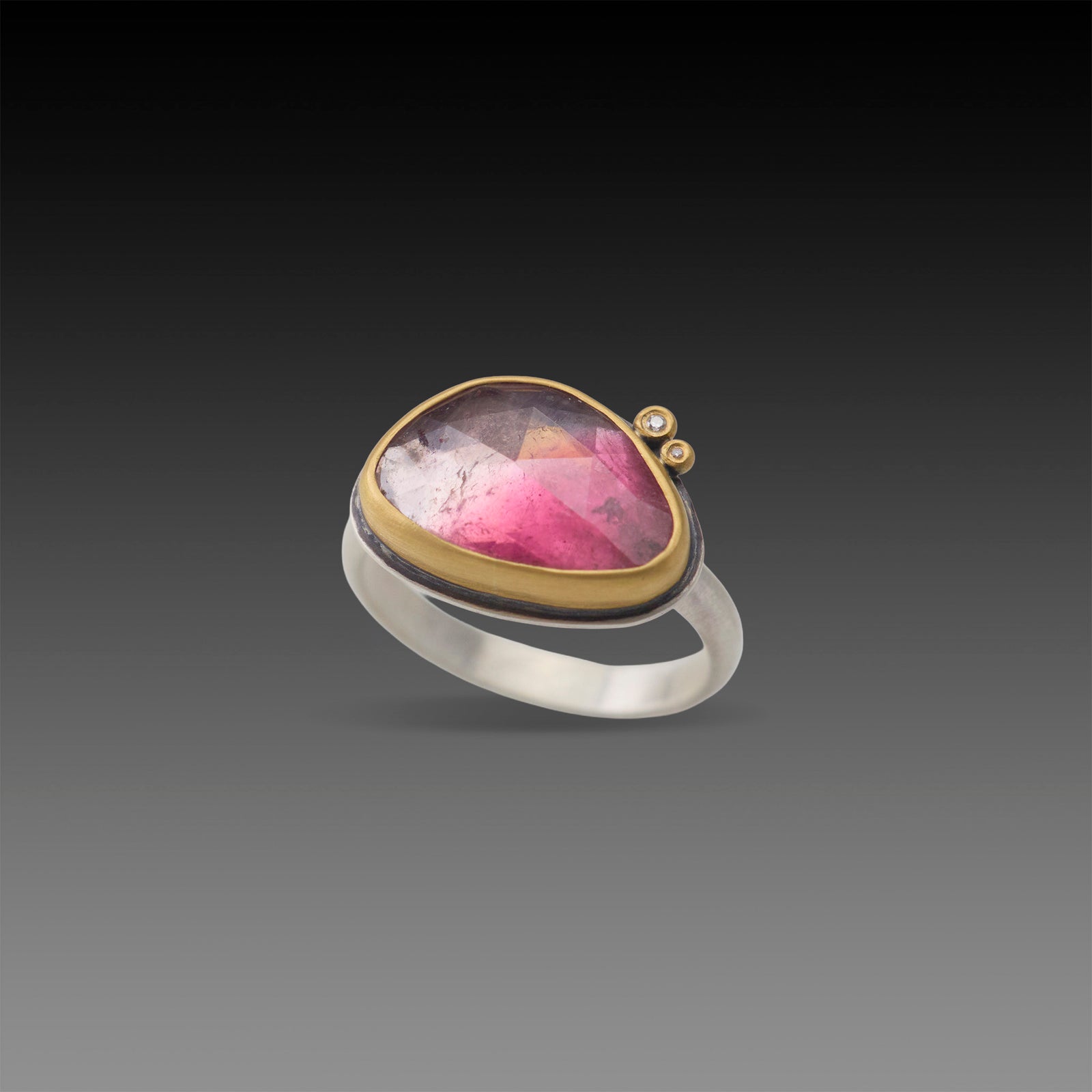 Rosy Glow Tourmaline Ring with Diamond Duo