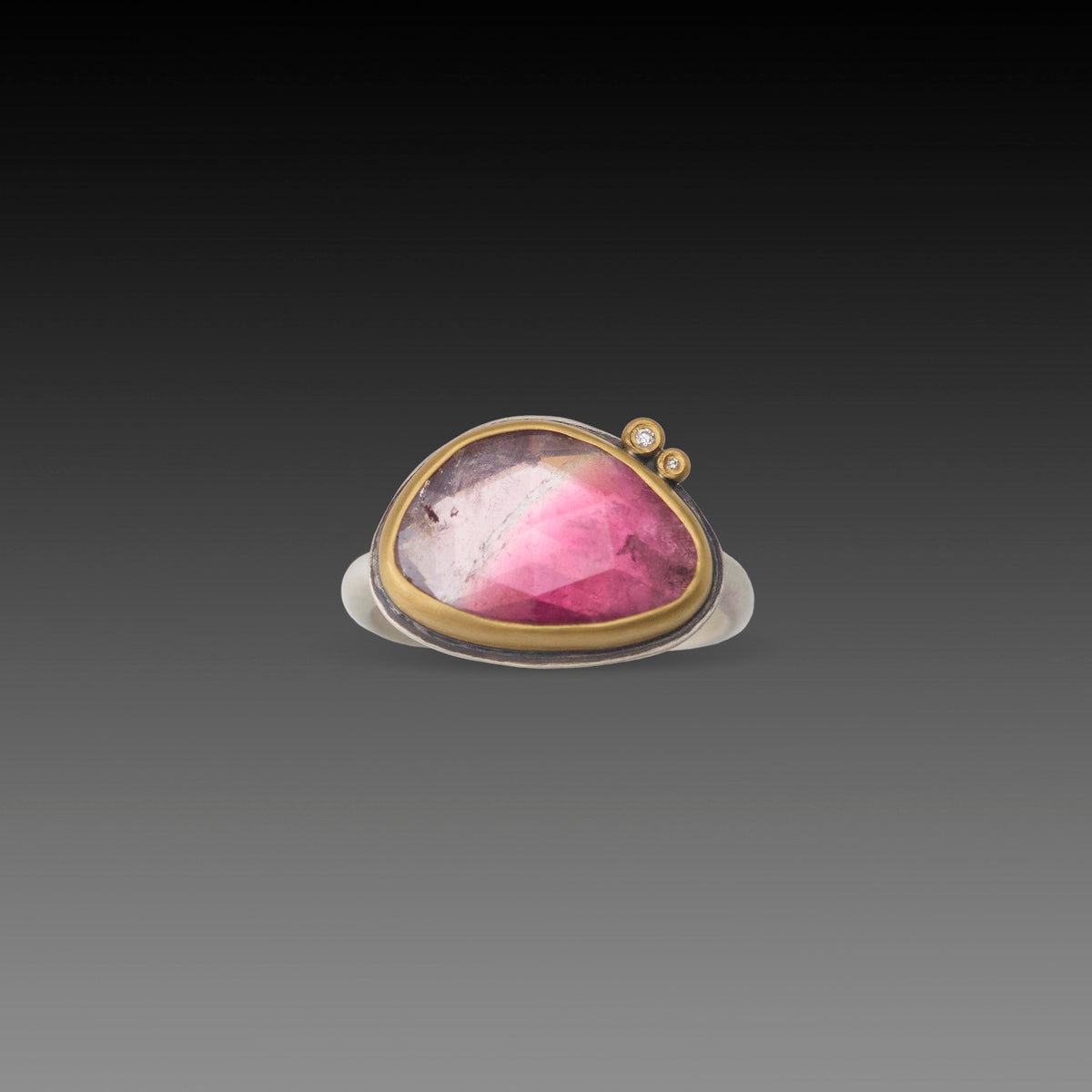 Rosy Glow Tourmaline Ring with Diamond Duo