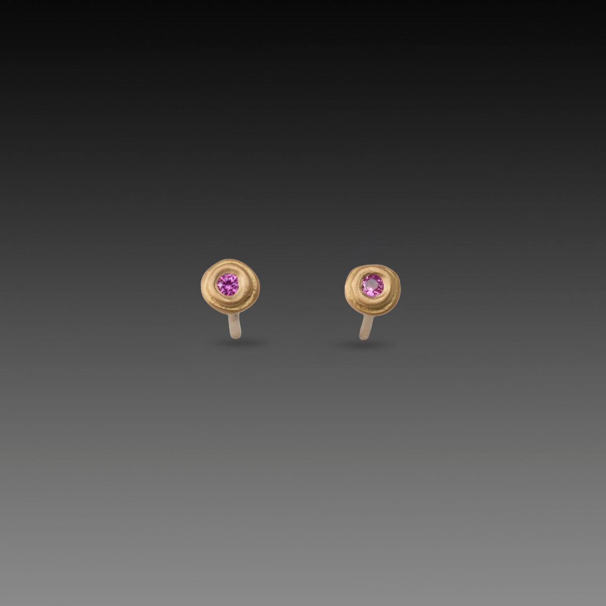 Gold Dot Stud Earrings with Pink Sapphires