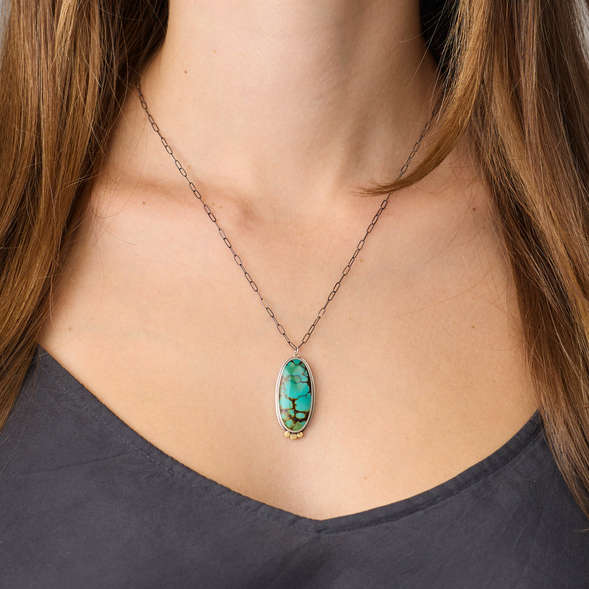 Teal Turquoise Necklace with 22k Trio