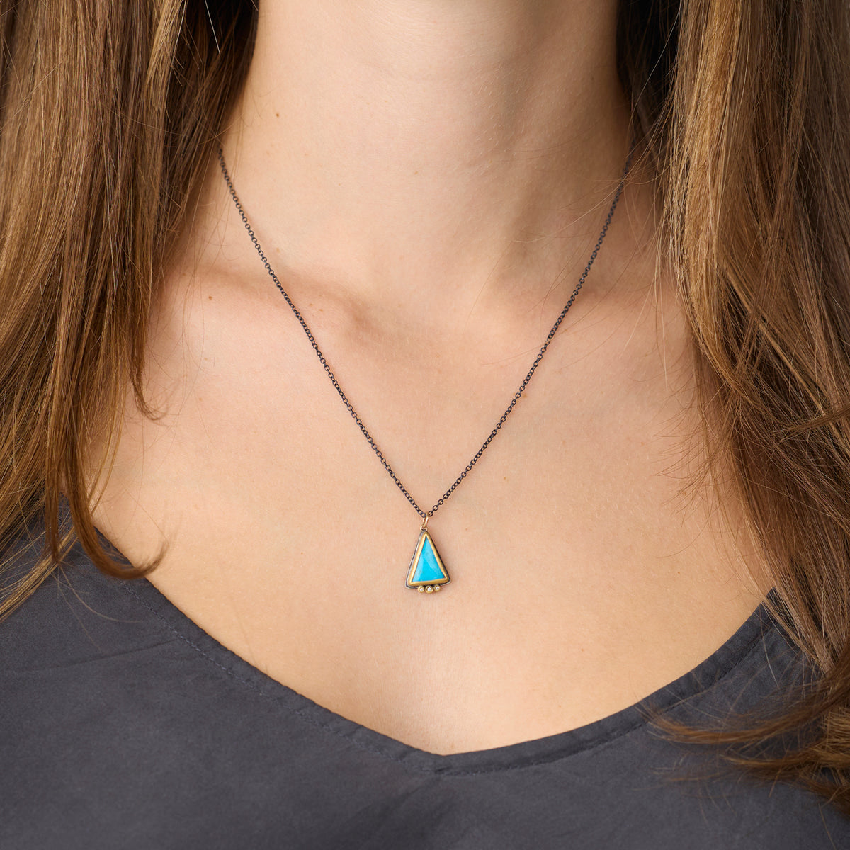 Triangular Turquoise Necklace with Diamonds