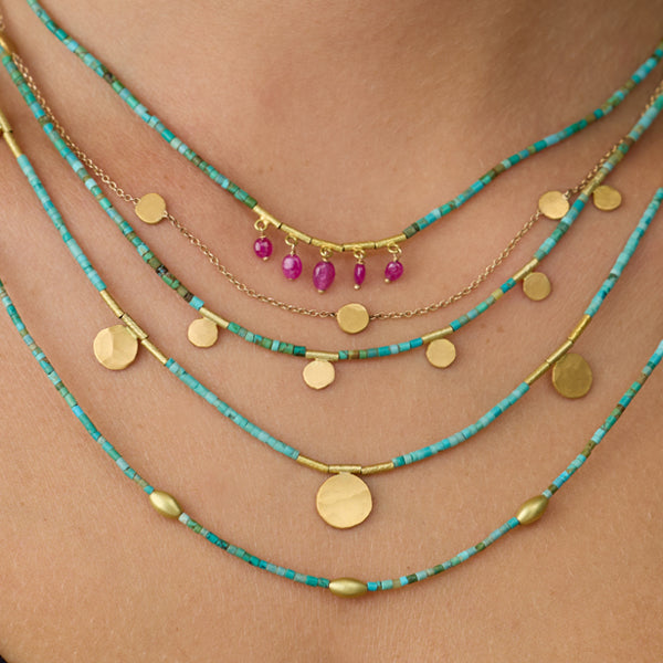 Turquoise Necklace with Medium Gold Disks