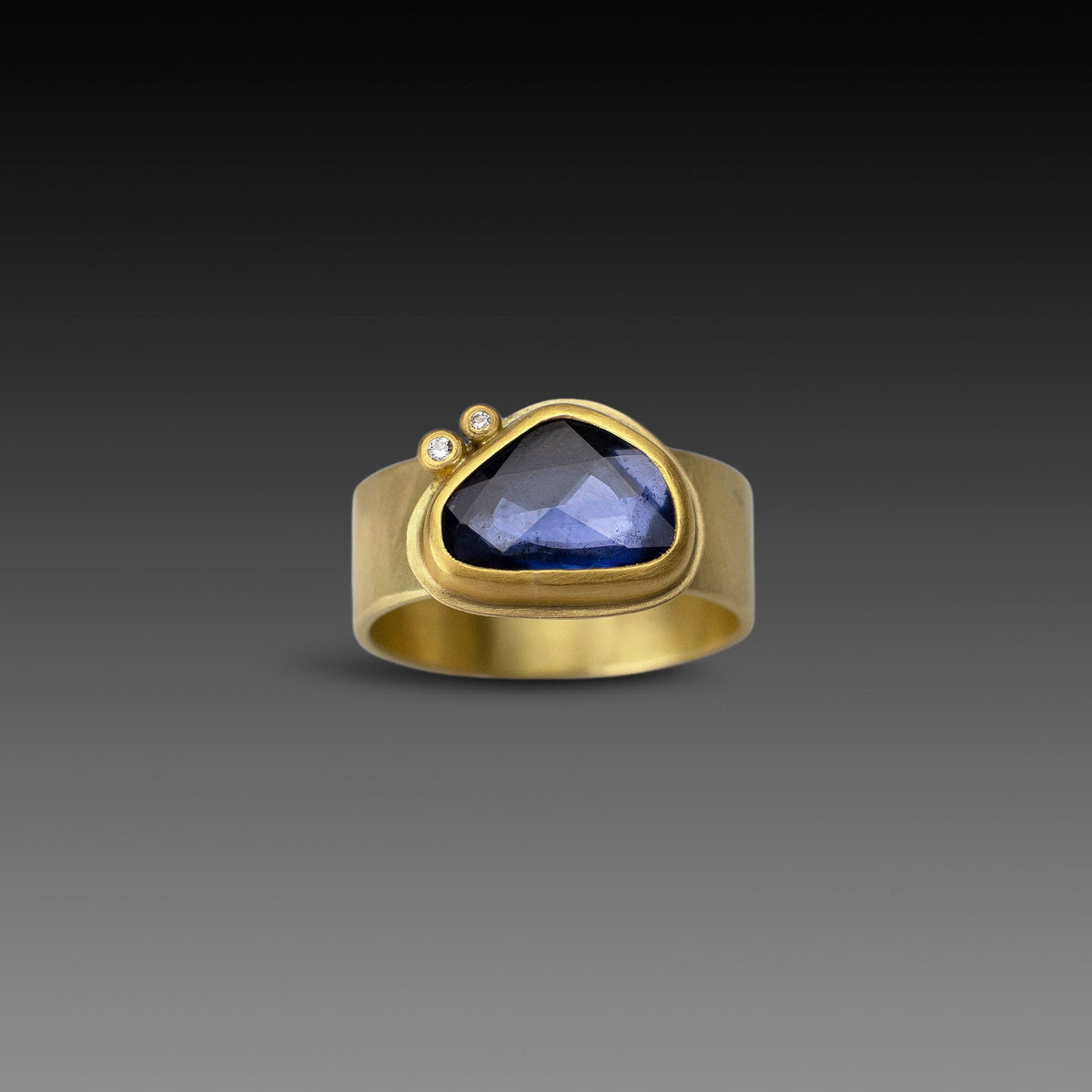 Organic Blue Sapphire Ring with Wide Band