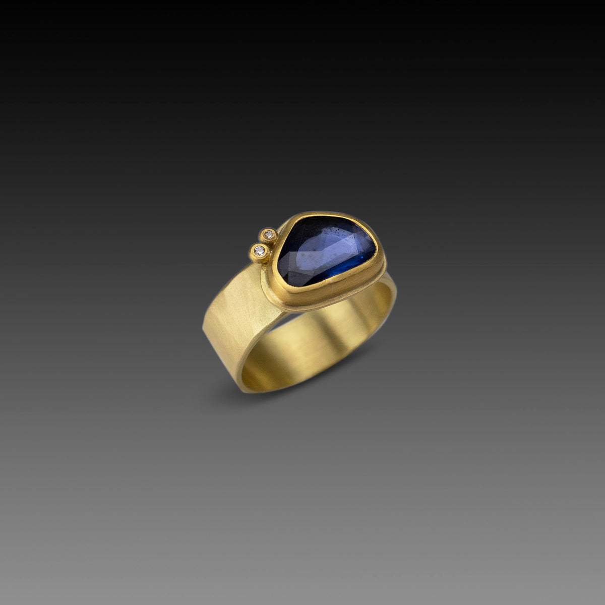 Organic Blue Sapphire Ring with Wide Band