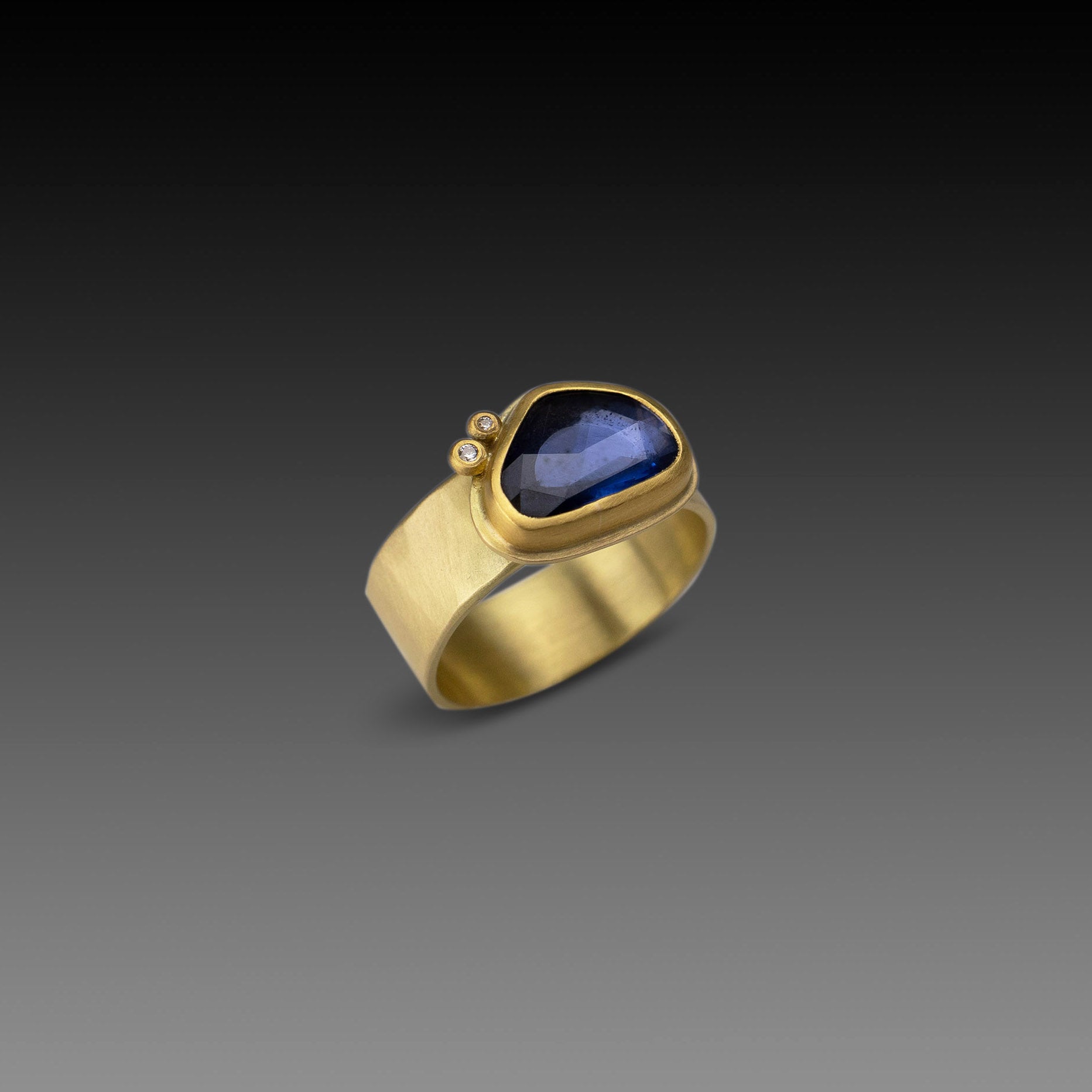 Organic Blue Sapphire Ring with Wide Band