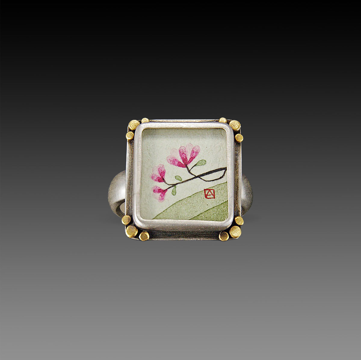 Small Rectangle Magnolia Ring