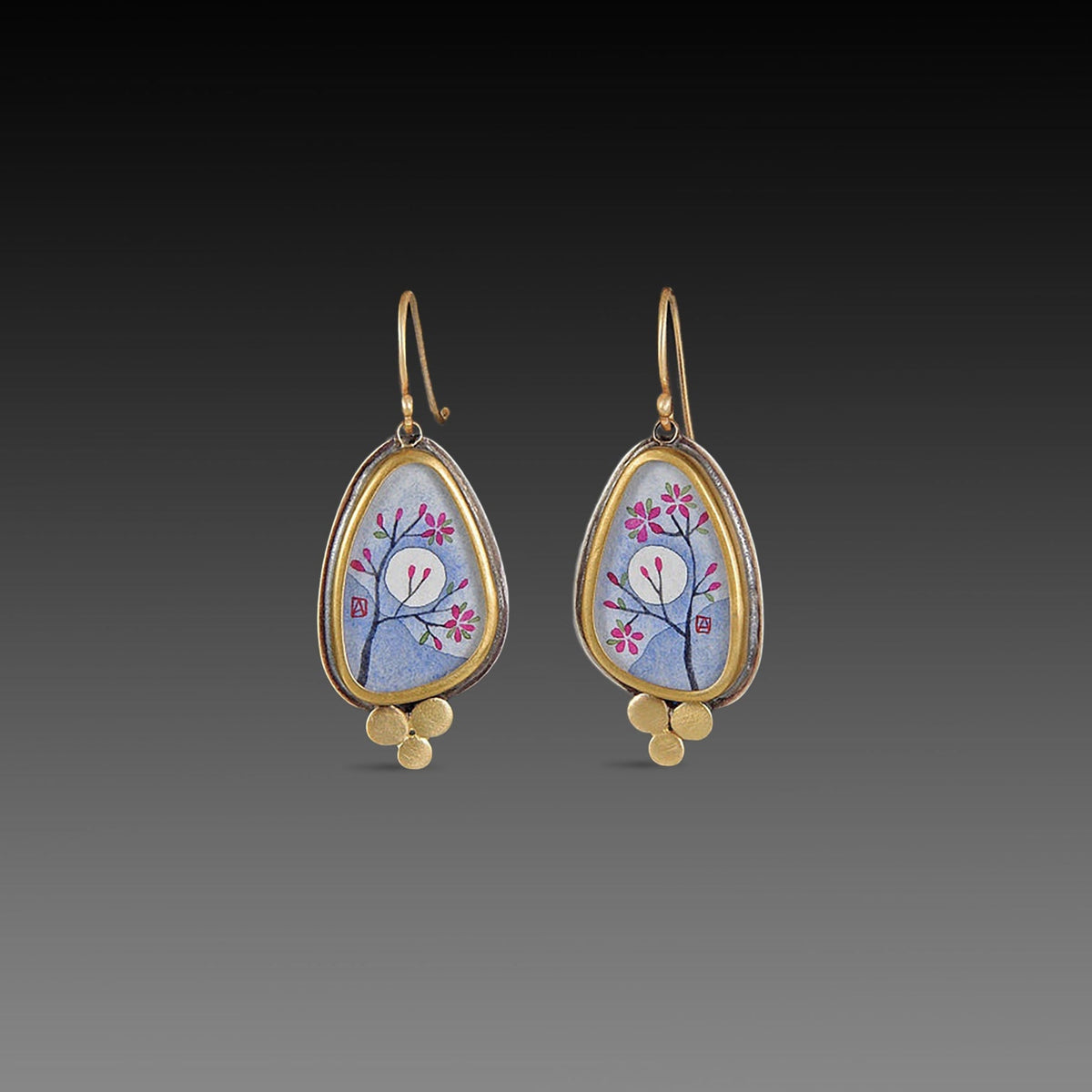 Gold Narrow Organic Plum Blossom Earrings