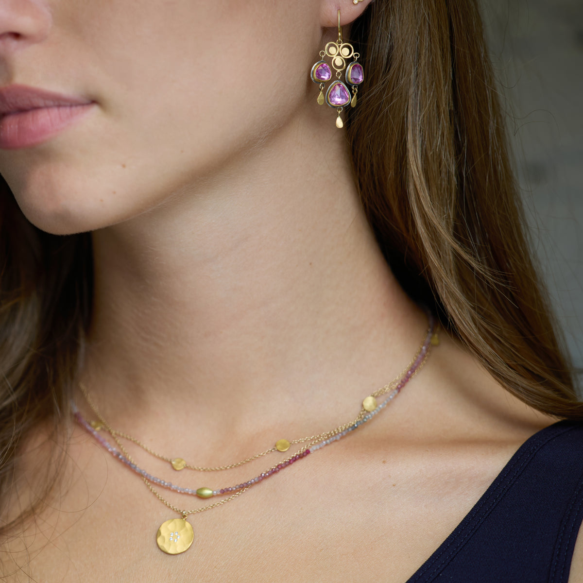 Pink Sapphire Filigree Chandelier Earrings