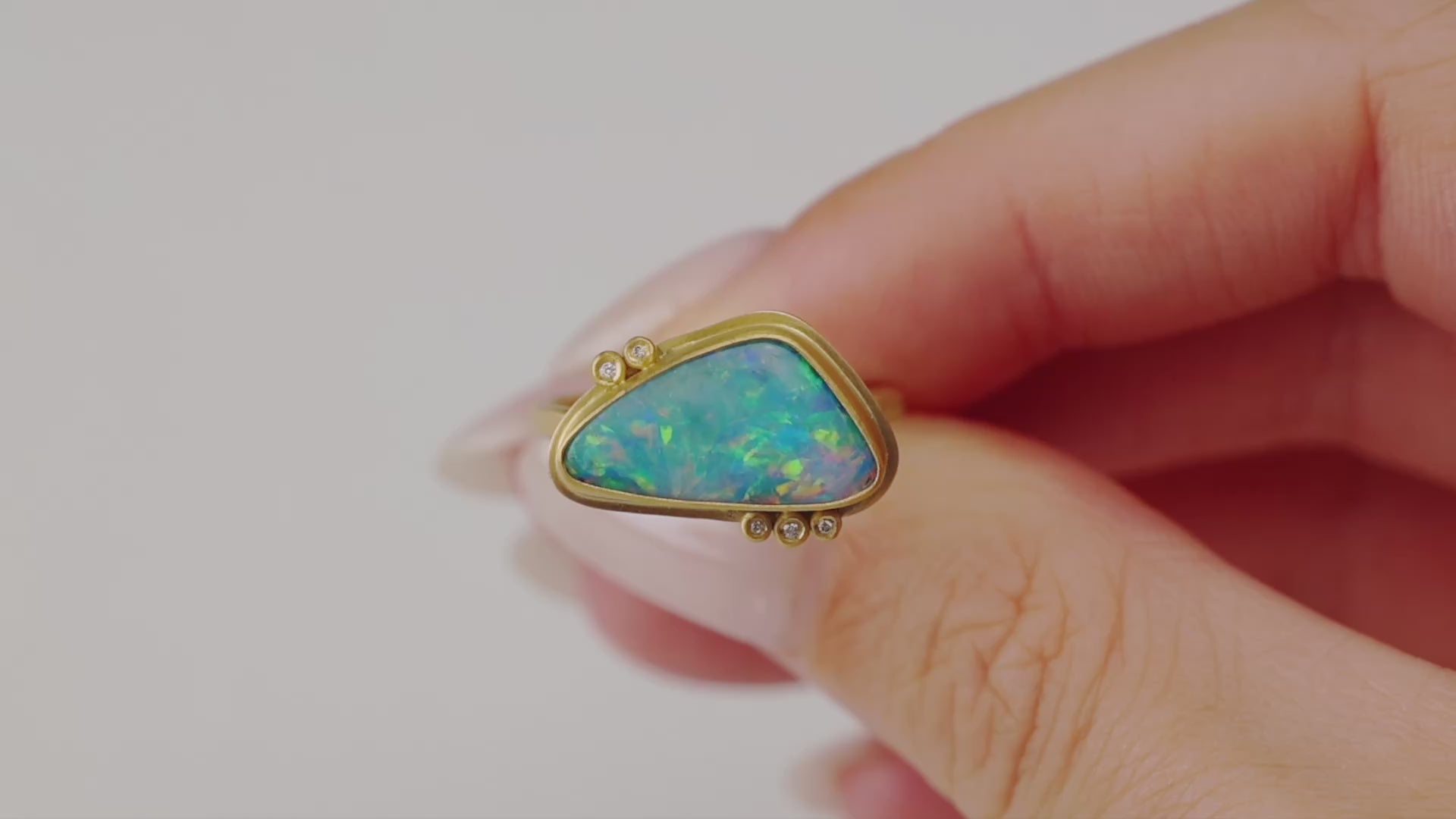Organic Australian Opal Ring with Five Diamonds