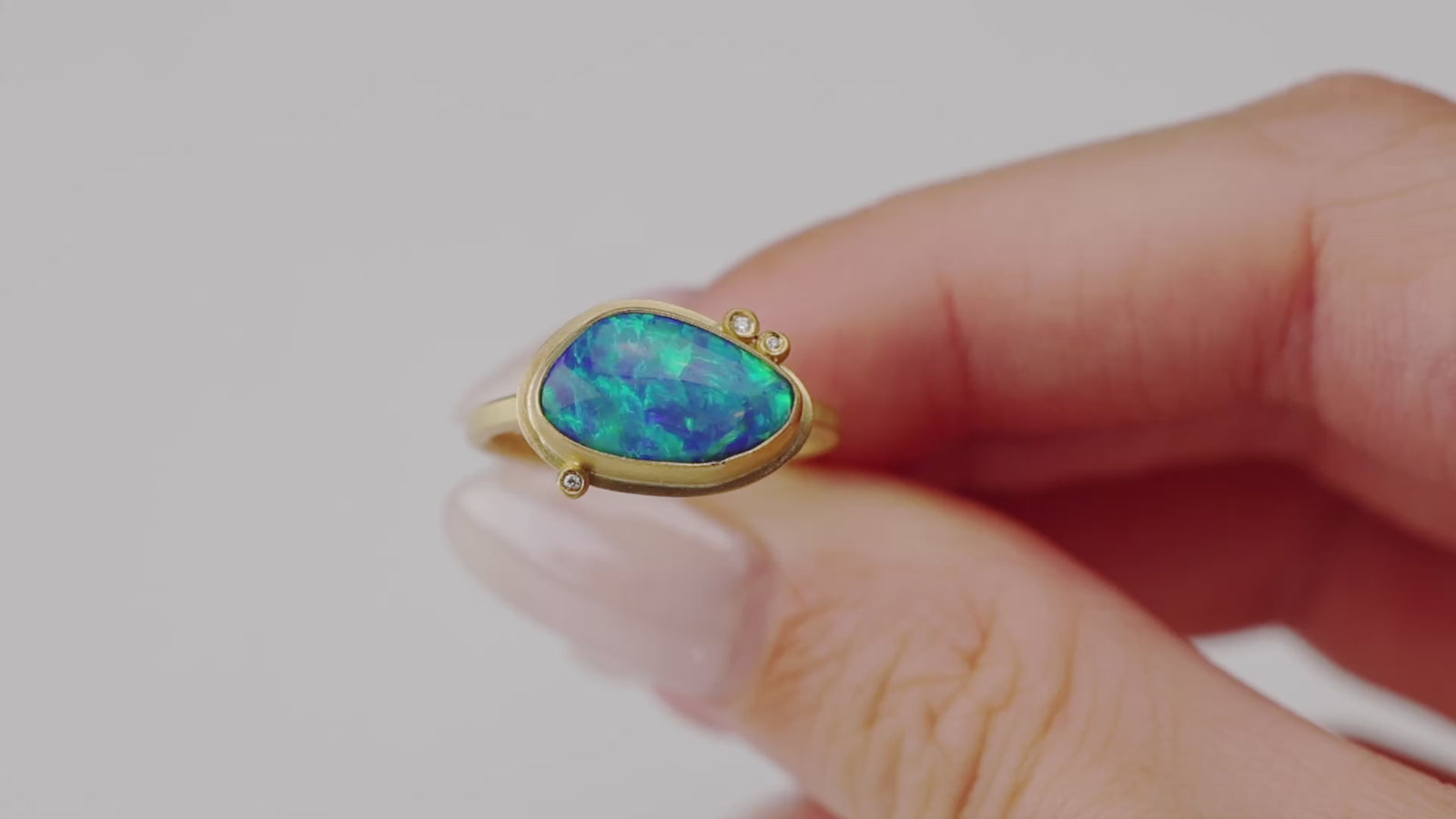 Organic Australian Opal Ring with Three Diamonds