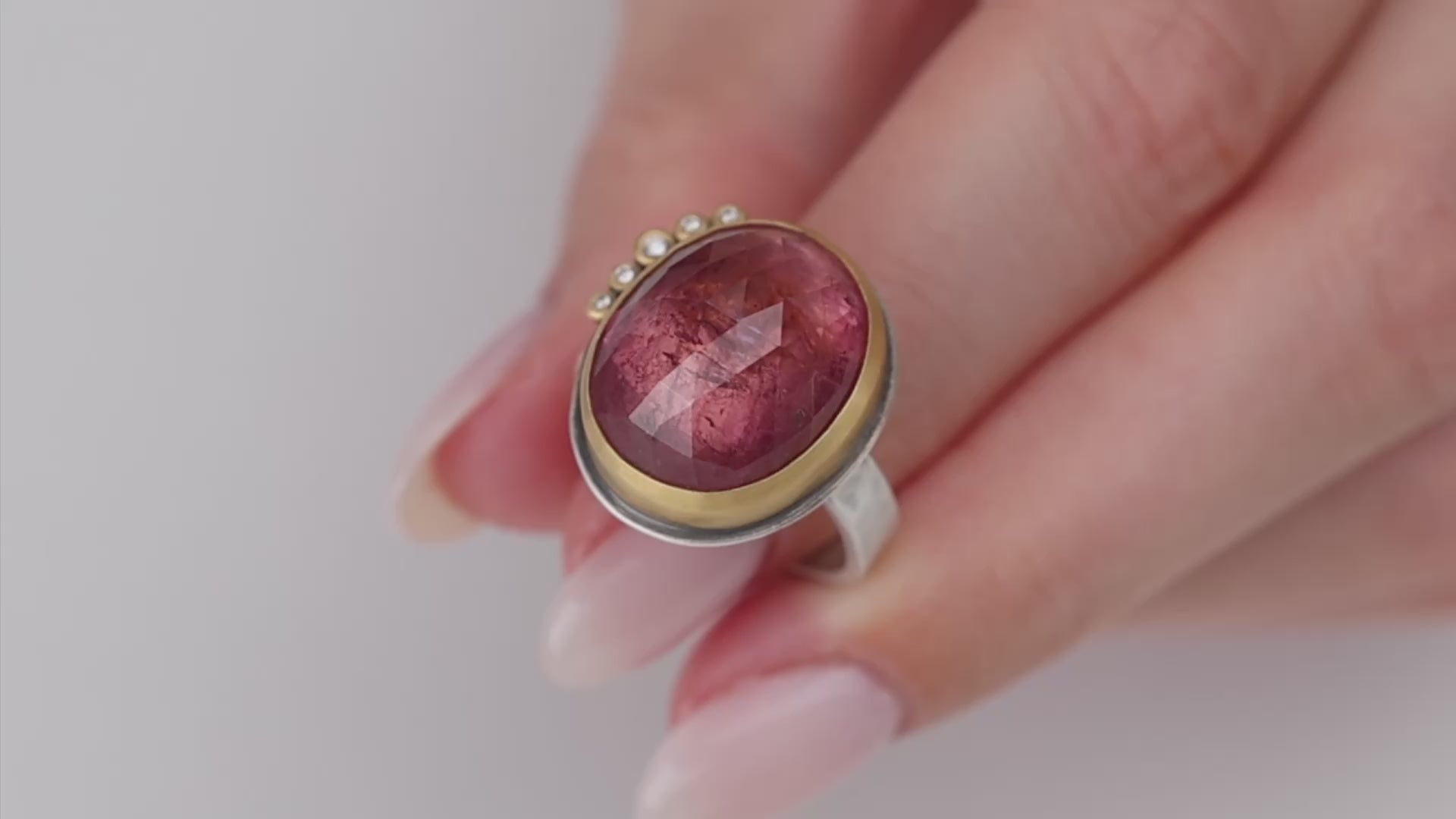 Pink Tourmaline Ring with Five Diamonds