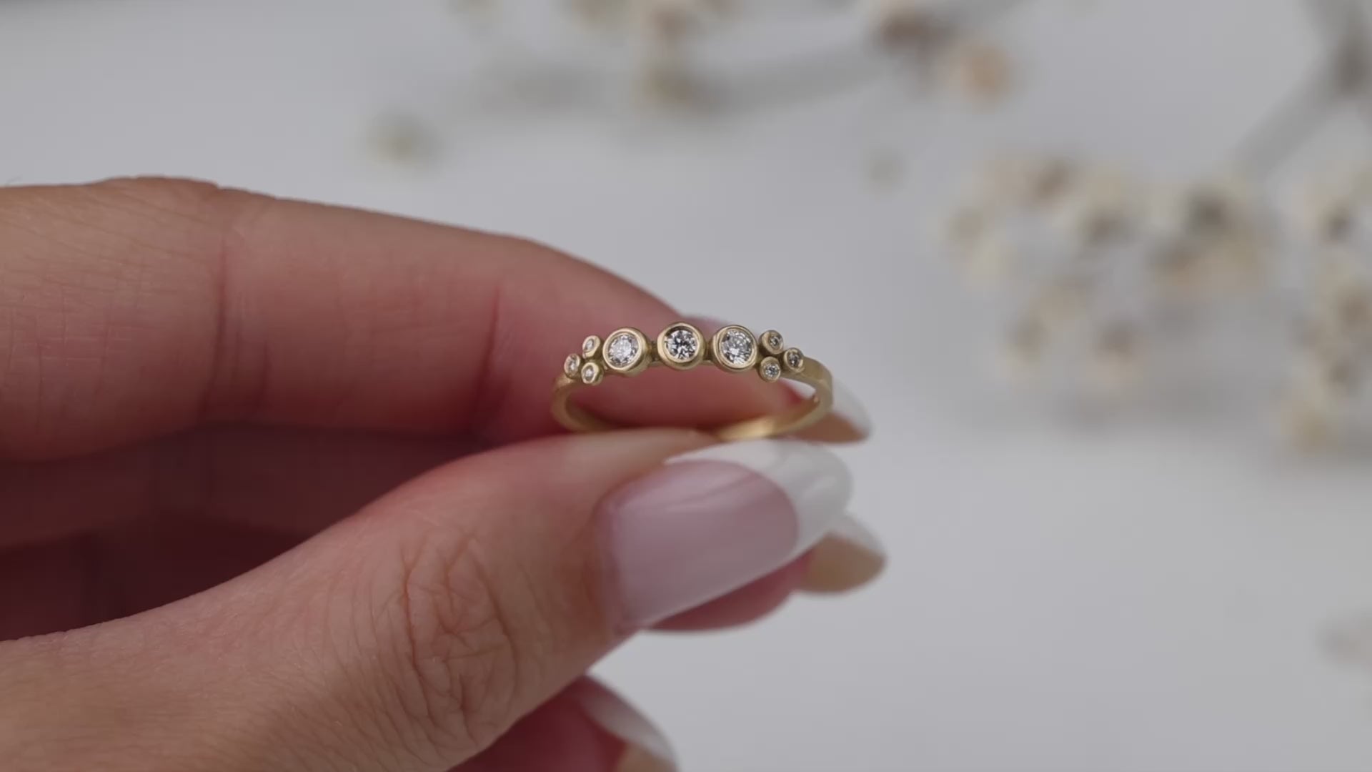 Three Diamond Dot Ring with Diamond Trios