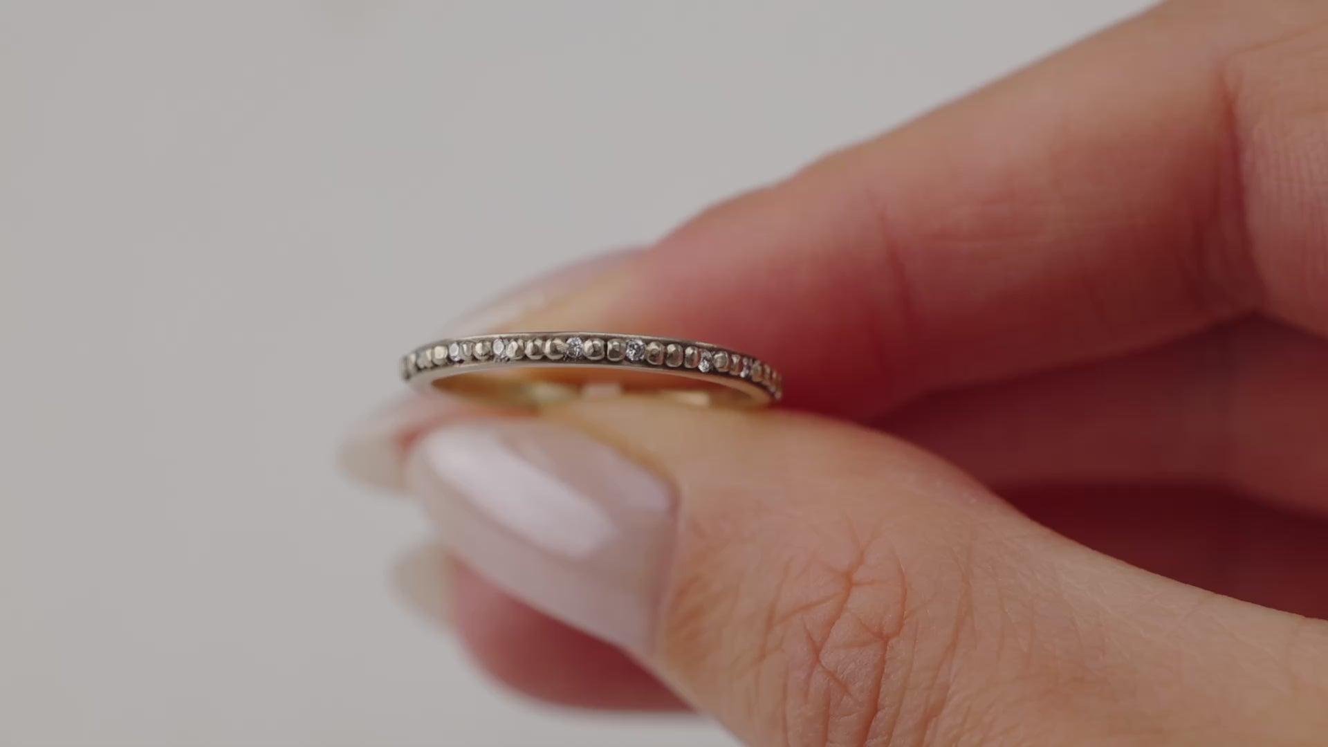 Tiny Raised Dot Band with Sprinkle Diamonds in White Gold
