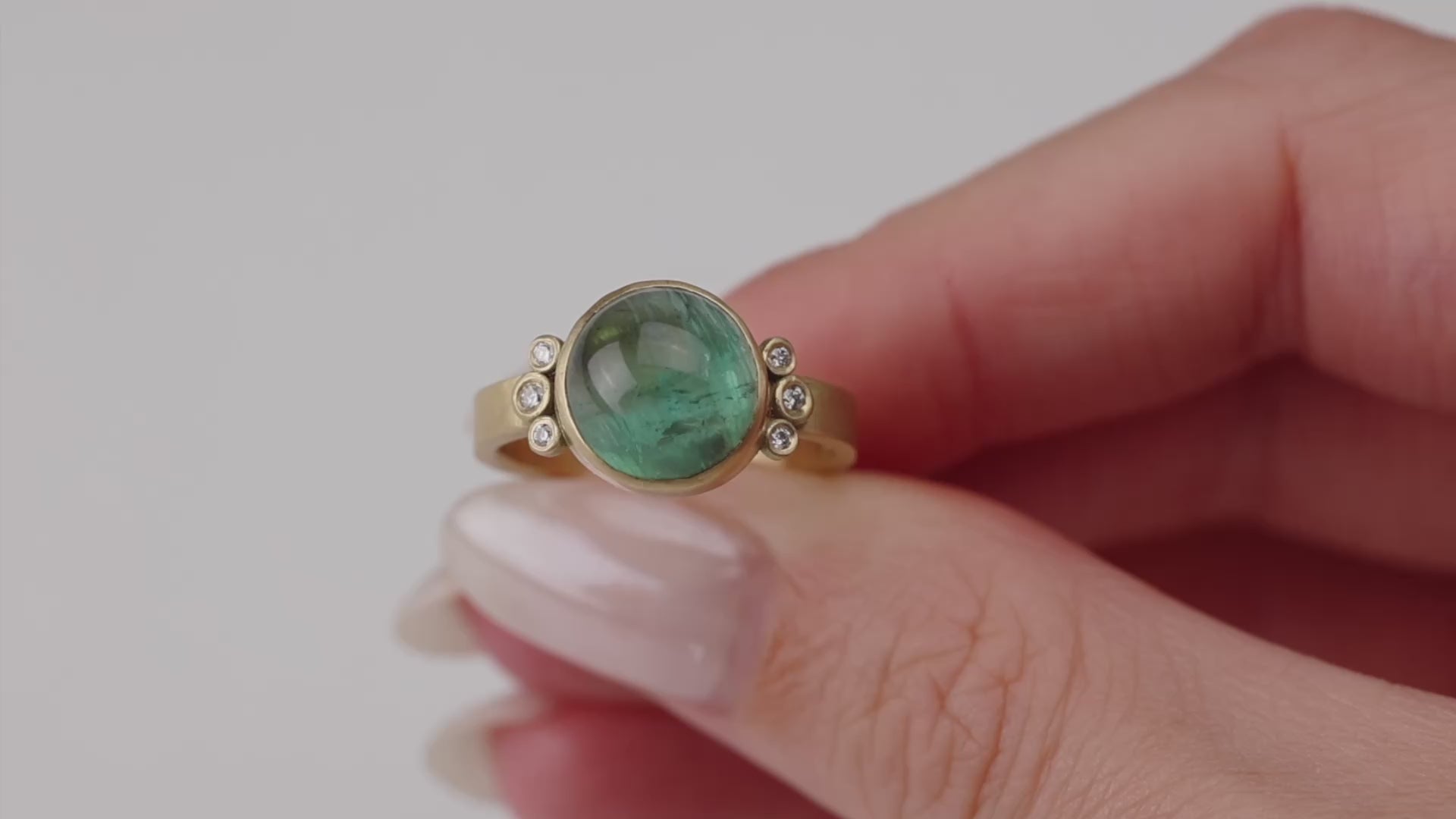 Green Tourmaline Cabochon Ring