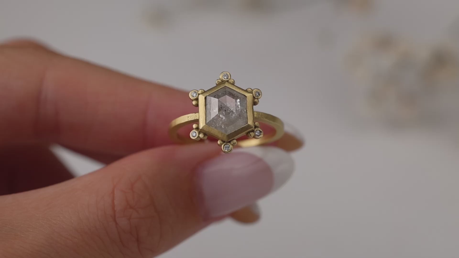 Hexagon Gray Diamond Ring