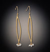 Gold Long Open Leaf Earrings with Pearl Clusters