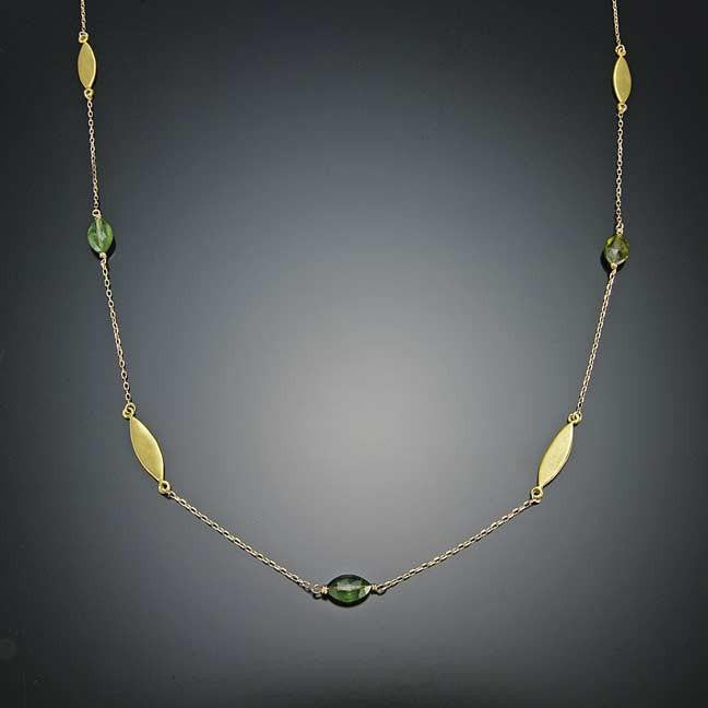 Gold Leaf Chain Necklace with Tourmaline Ananda Khalsa