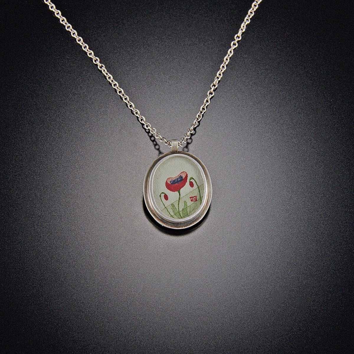 Tiny Oval Poppy Necklace