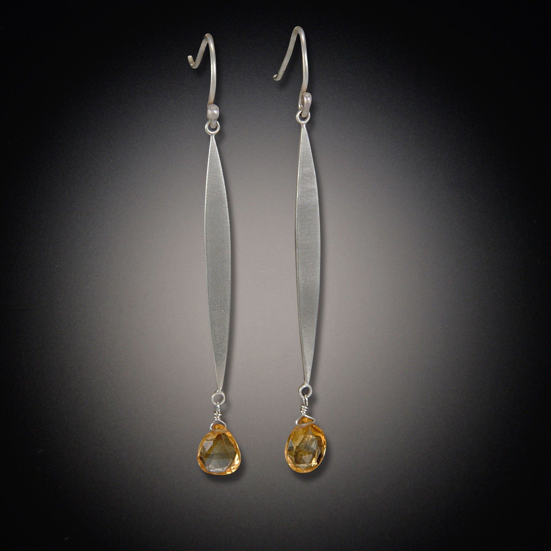 Long Leaf Earrings with Gem Drops