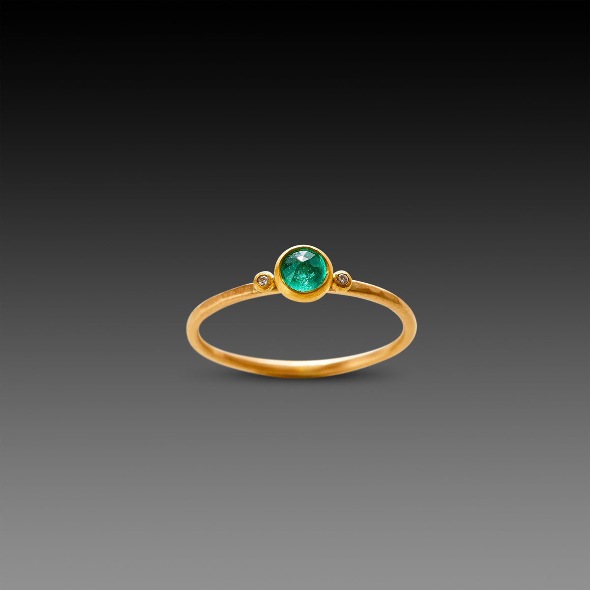 Tiny Emerald Ring with Two Diamond Dots