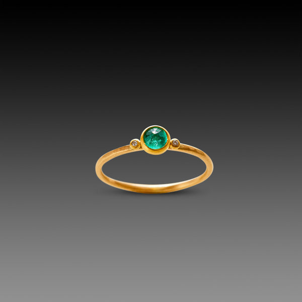 Tiny Emerald Ring with Two Diamond Dots