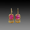 Pink Sapphire Earrings with 22k Gold Fringe