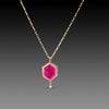 Ruby Hexagon Necklace with Diamond Drop